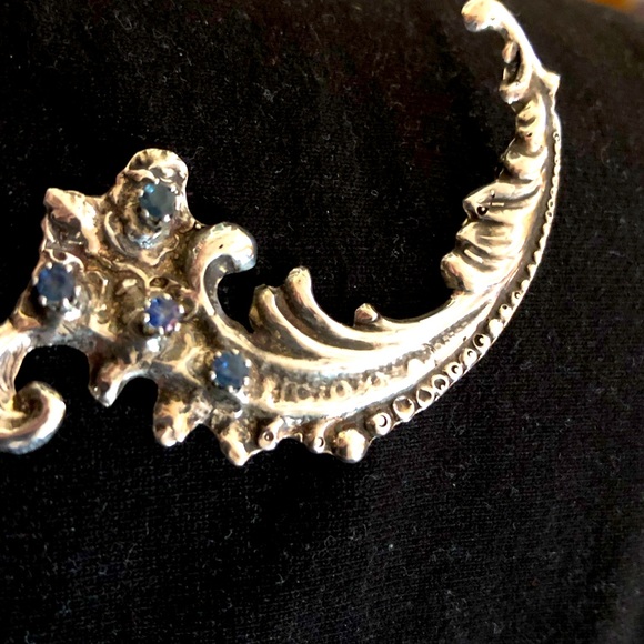 Art Nouveau Jewelry - Vintage Art Nouveau Silver brooch with 4 deep blue stones.